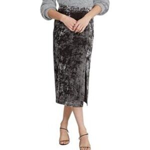 Club Monaco Crush Velvet Midi Side Slit Jupe Skirt Grayish Brown Small NEW